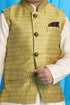 VASTRAMAY Yellow Woven Jacket With Cream Kurta and Pyjama Baap Beta Set
